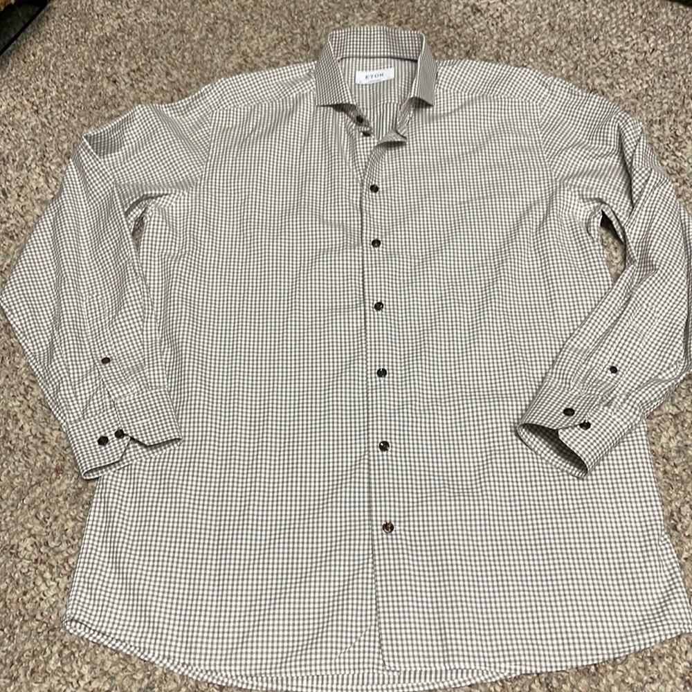 Eton Brown Checkered Dress Shirt